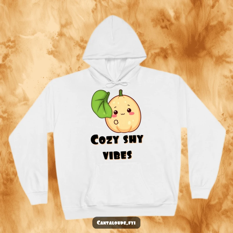 Funny Hoodie: A shy cantaloupe peeks from behind a leaf, offering comfort and a timid smile. A cozy funny gift.
