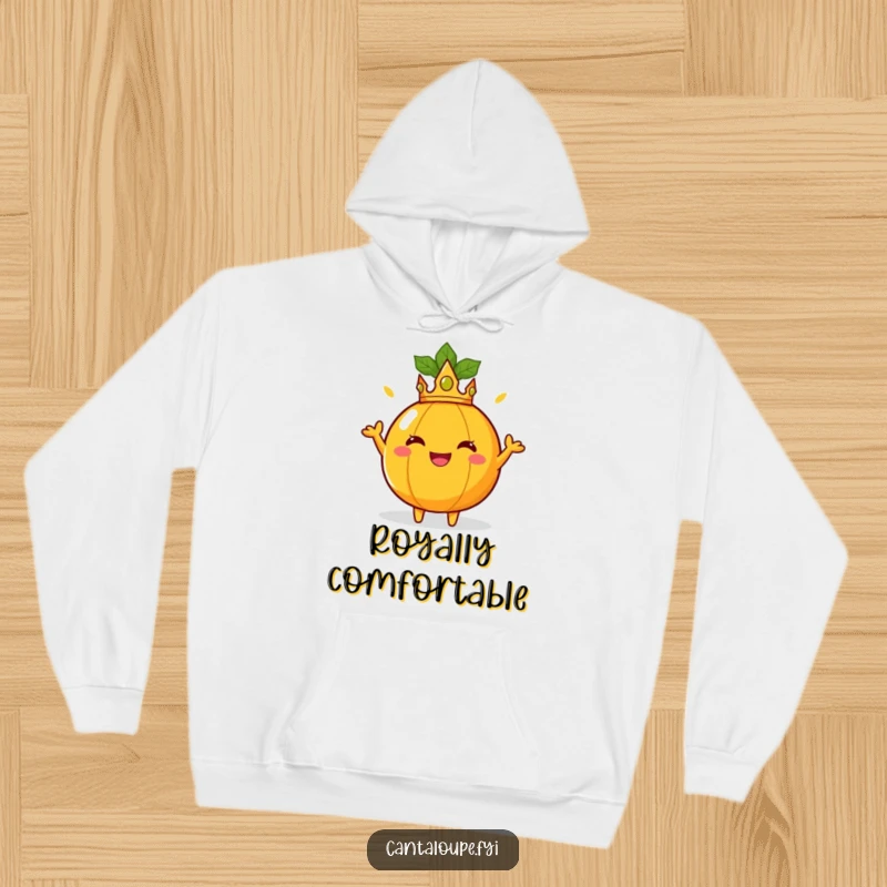 Funny Hoodie: A cantaloupe in a tiny crown poses regally, exuding sunny joy. A comfortable funny gift.