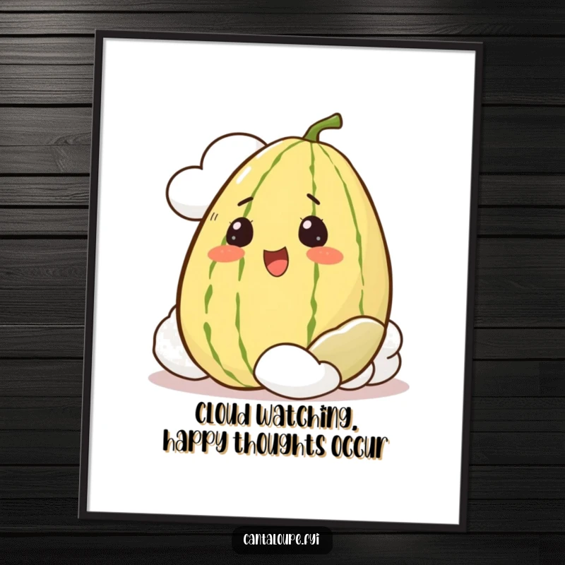 Funny Free Printable Wall Art: An excited cantaloupe peeking from a cloud, adding quirky charm.