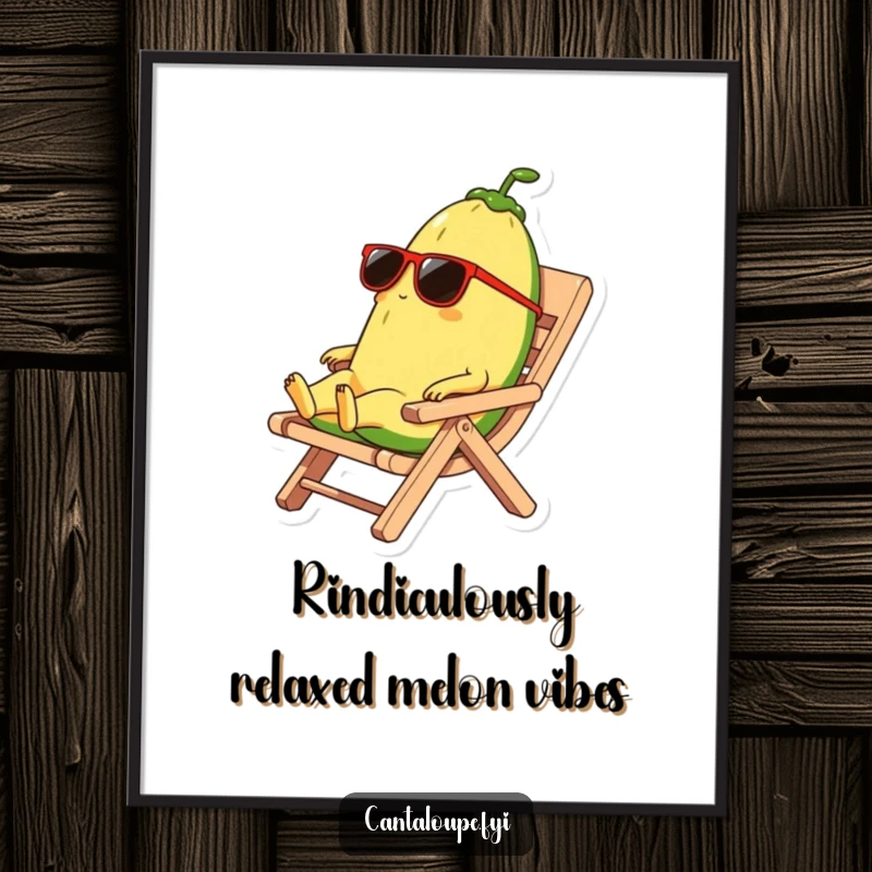 Funny Free Printable Wall Art: A cantaloupe character sports sunglasses while lounging on a rind beach chair.