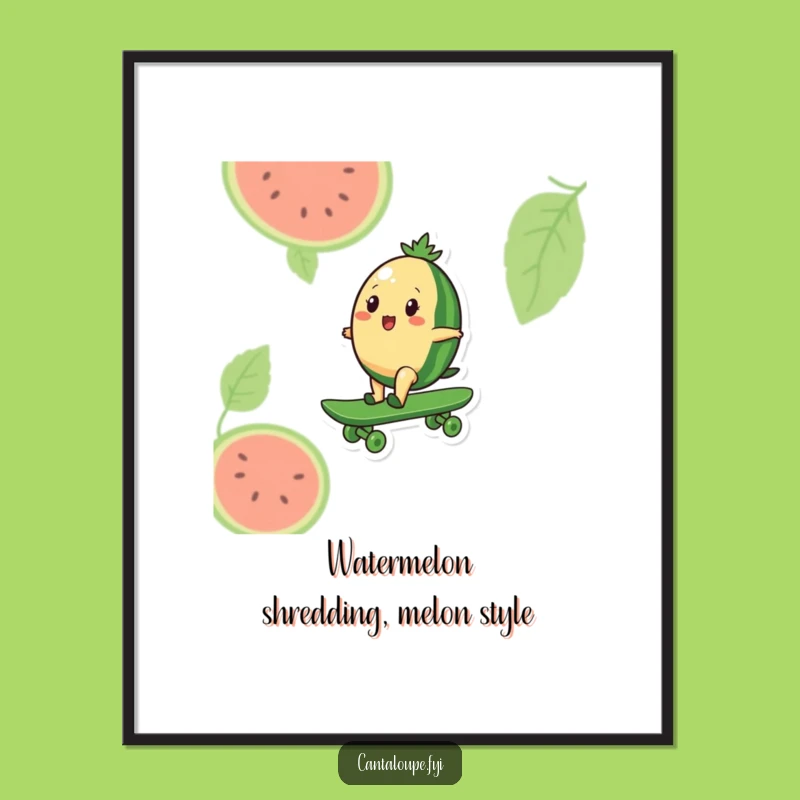 Free Printable Wall Art: Melon Skateboarder, Funny Fruit Art, Quirky Decor
