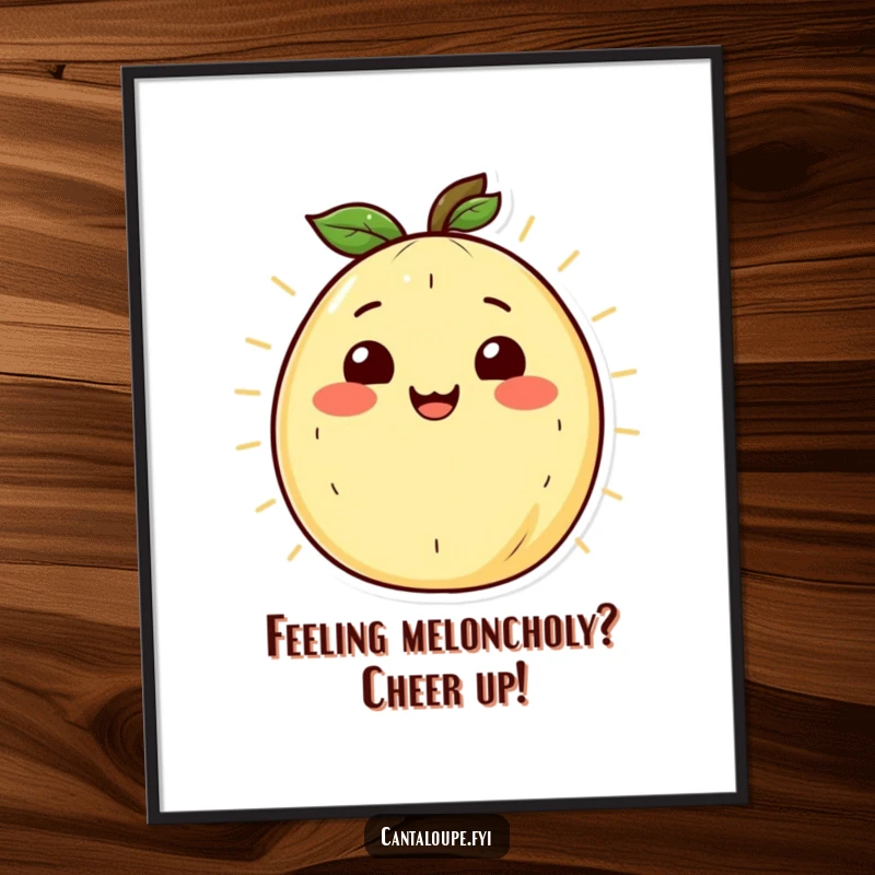Funny Free Printable Wall Art showcasing a cantaloupe character with a radiant smile, radiating warmth and happiness.