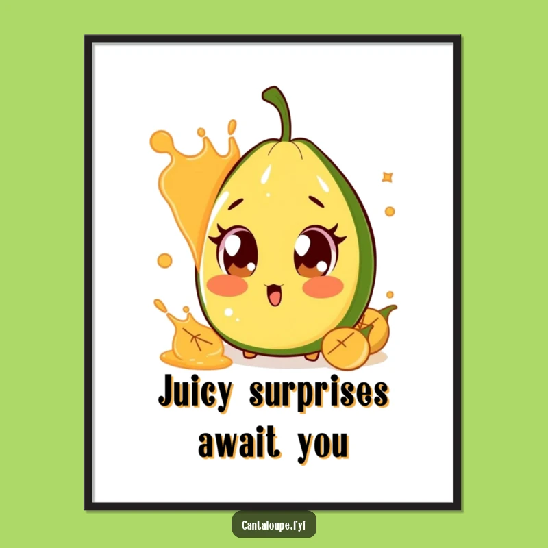 Free Printable Wall Art: Surprised Cantaloupe Juice Splash Funny Decor Downloadable