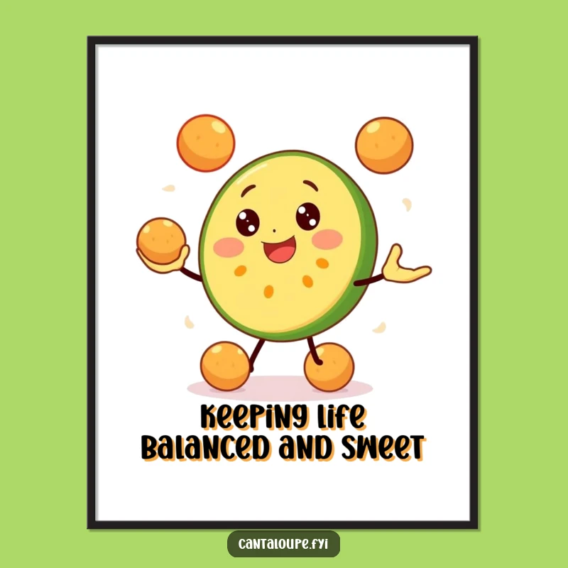 Free Printable Wall Art: Cantaloupe Juggling Melon Balls, Amusing Downloadable Art for a Fun Vibe