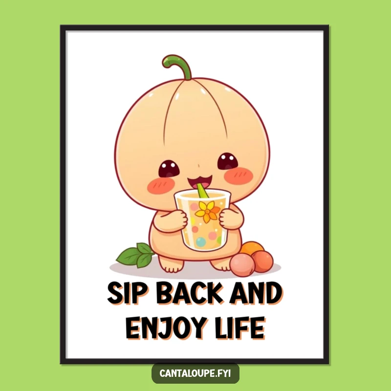 Funny Free Printable Cantaloupe Wall Art: Happy Slurping Downloadable Art!