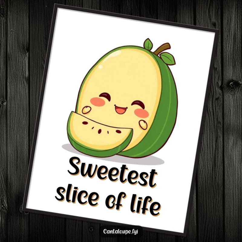 Funny Free Printable Wall Art capturing a cantaloupe character's gleeful reaction while being gently sliced.