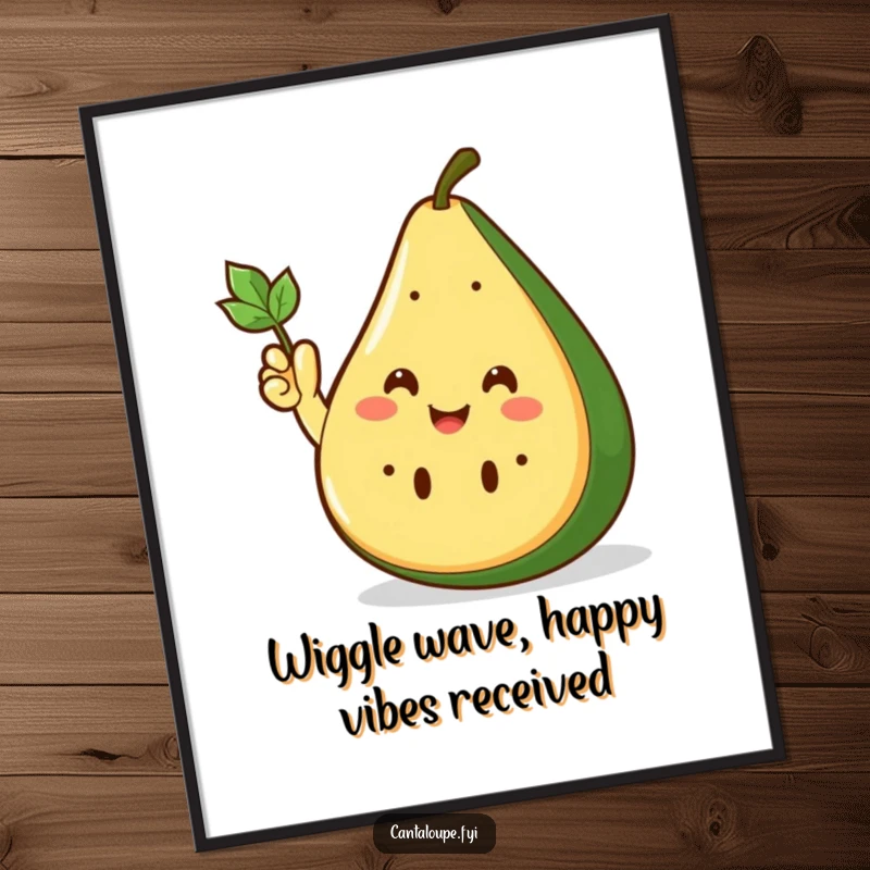 Funny Free Printable Wall Art: A smiling cantaloupe wedge waves enthusiastically with a tiny leafy hand.