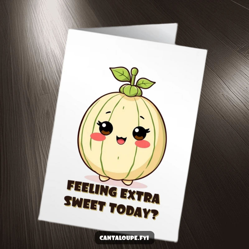 Funny Free Printable Birthday Card: Cantaloupe character proudly wearing a tiny green stem hat.