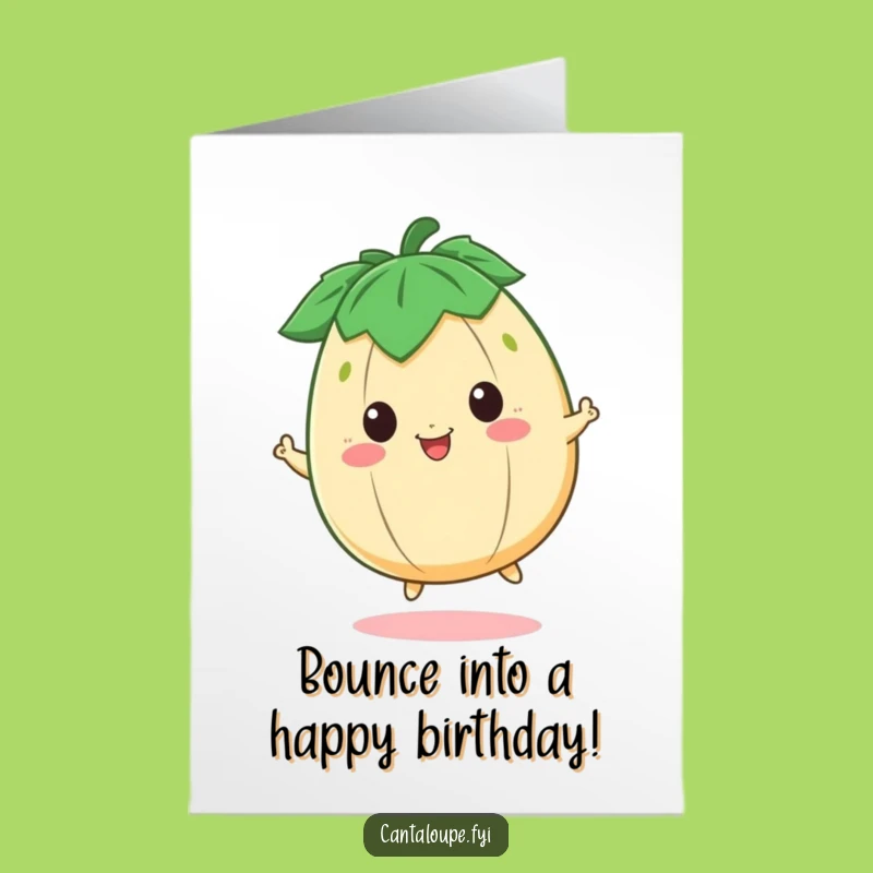 Free Printable Birthday Card: Bouncing Cantaloupe Character, Fun & Fruity, Downloadable Gift!