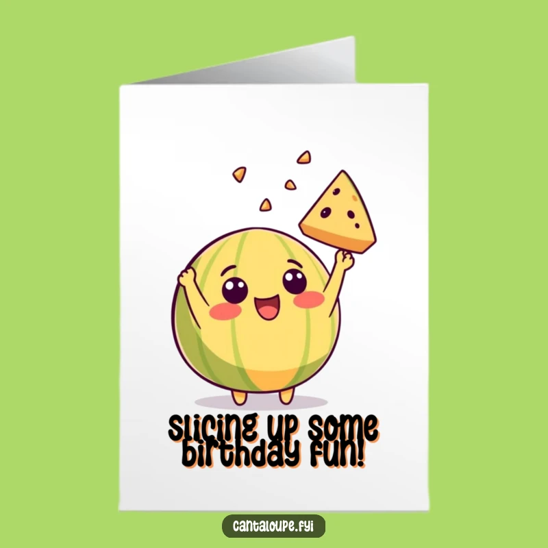 Free Printable Birthday Card: Excited Cantaloupe Slice Toss, Hilarious Downloadable Gift for Fun
