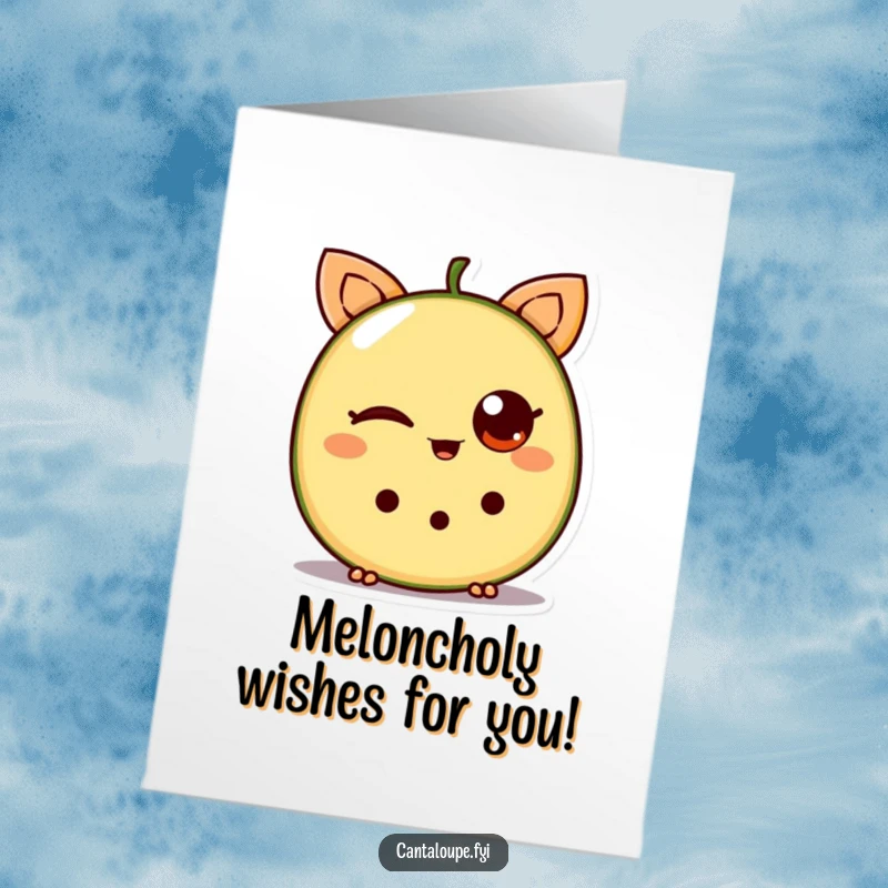 Funny Free Printable Birthday Card: A cantaloupe wedge with big googly eyes winking cheekily, ready to celebrate.