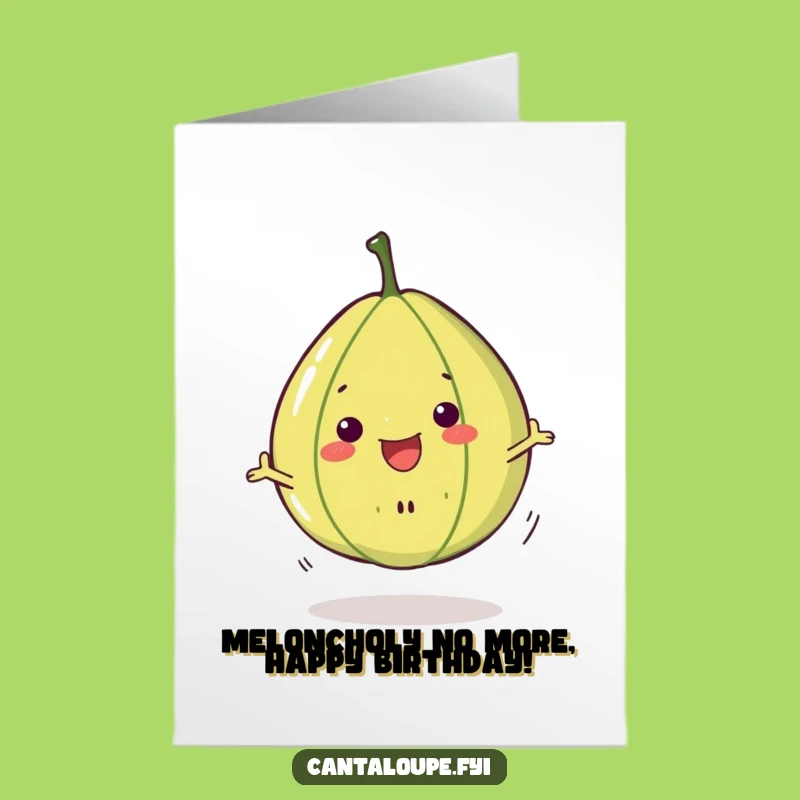 Free Printable Birthday Card: Funny Cantaloupe Slice Spinning Joyful Downloadable Gift