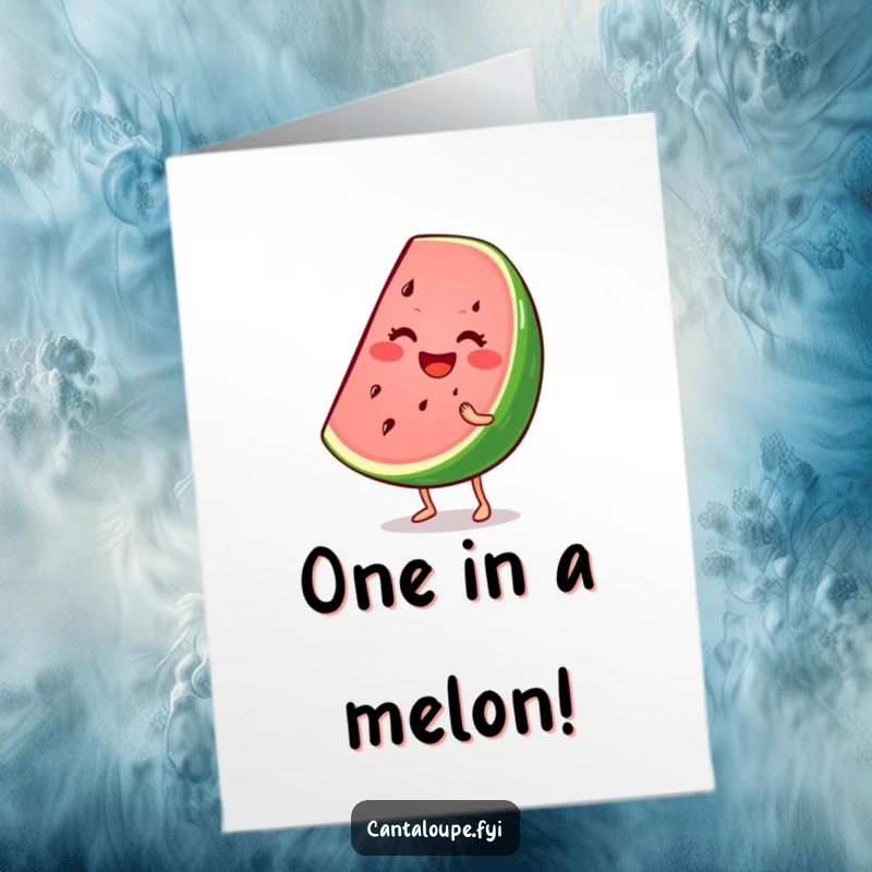 Funny Free Printable Birthday Card: Smiling watermelon wedge character wiggling enthusiastically, bringing juicy birthday vibes.