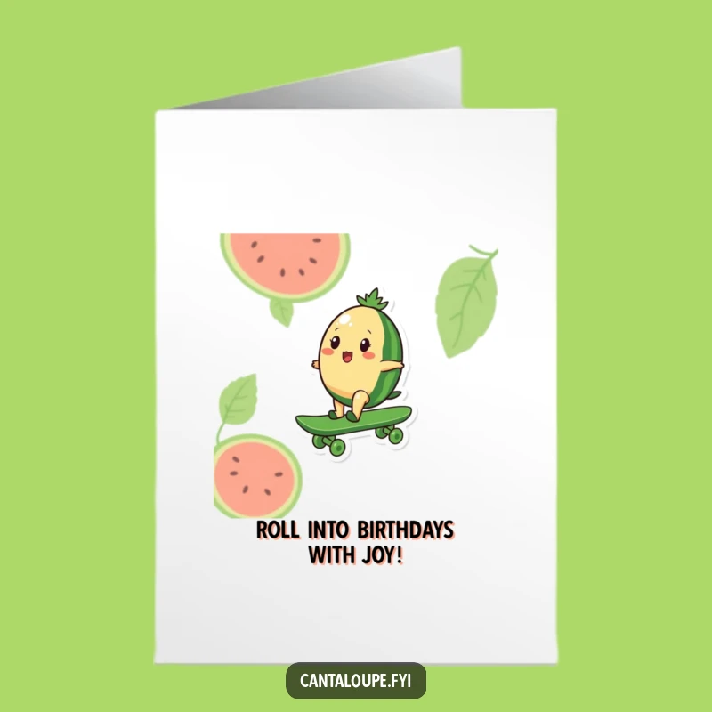 Free Printable Birthday Card: Melon Skater, Funny Ride, Hilarious Download Gift