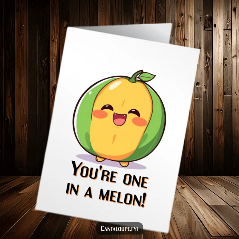 Funny Free Printable Cantaloupe Congratulations Card: A laughing cantaloupe half cheering for success, a perfect downloadable art congratulatory message.