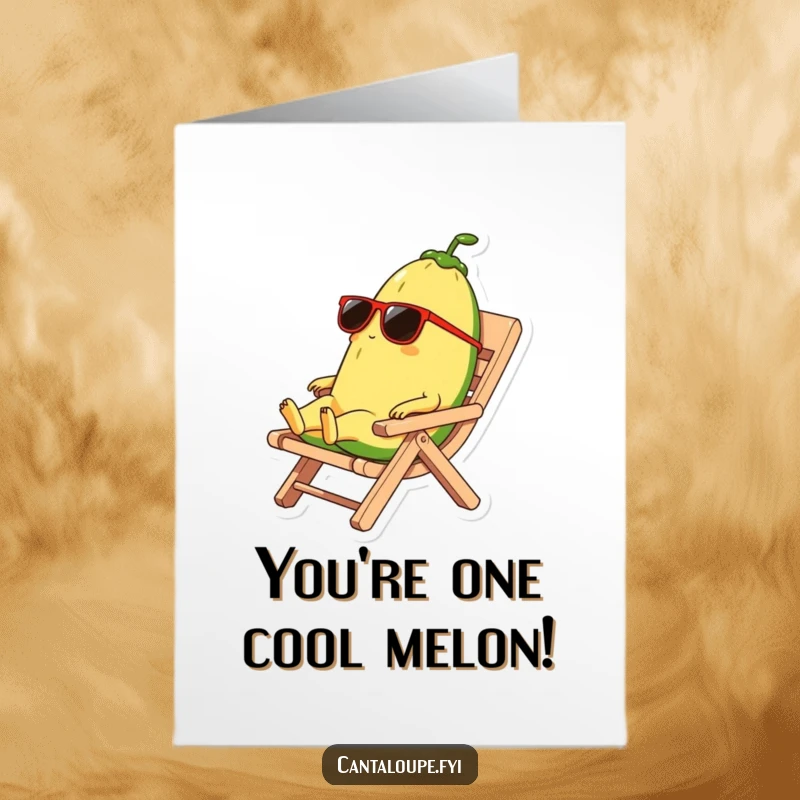 Funny Free Printable Congratulations Card: A cantaloupe character in sunglasses relaxes on a beach chair.