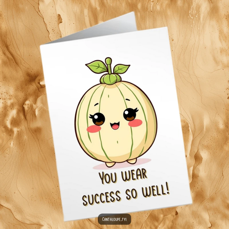Funny Free Printable Congratulations Card: Cantaloupe character wearing a small stem hat with an air of distinguished pride.