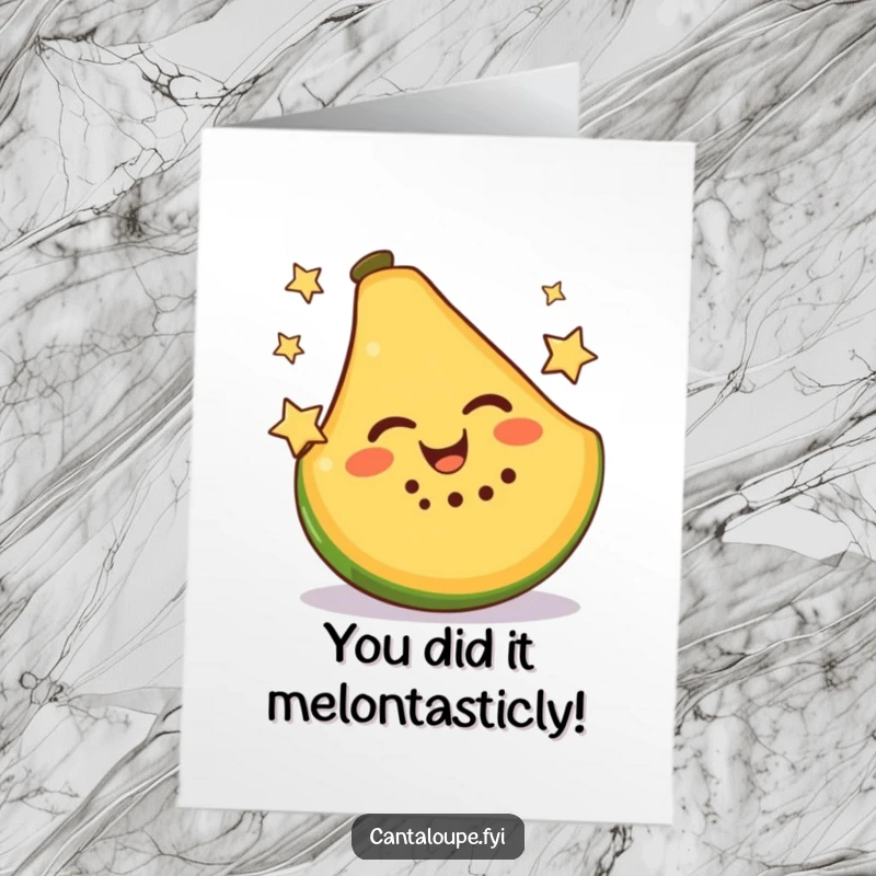 Funny Free Printable Congratulations Card: Cantaloupe slice juggling stars, celebrating a big achievement.