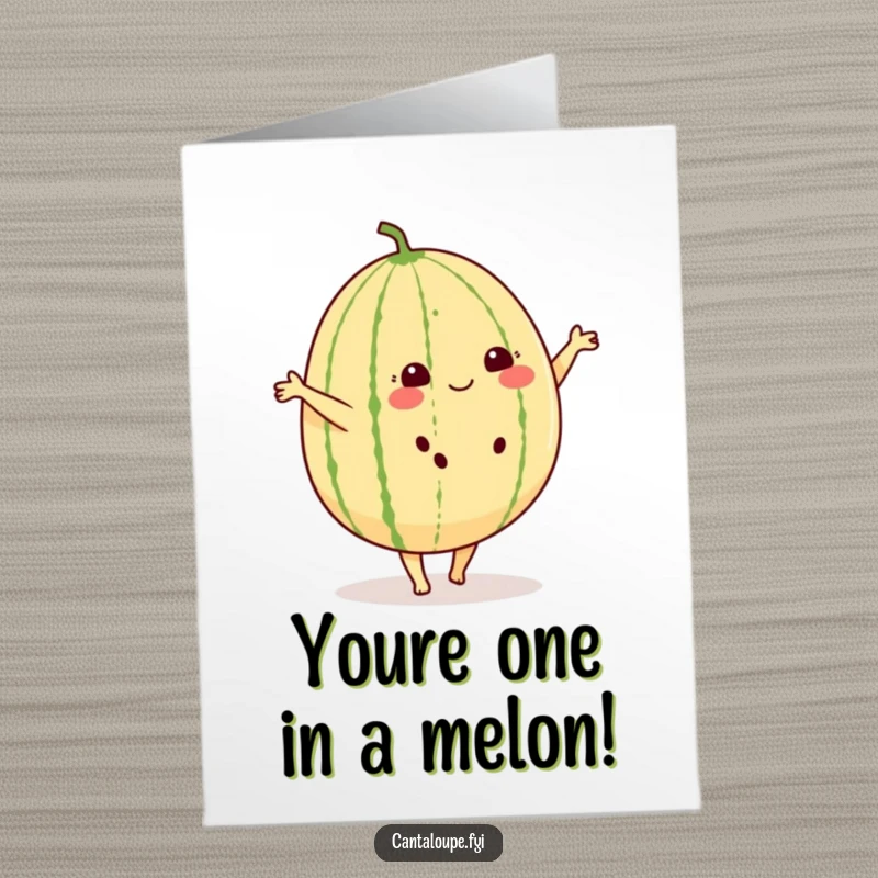 Funny Free Printable Congrats Card: Cheerful cantaloupe character cartwheeling, downloadable congrats.