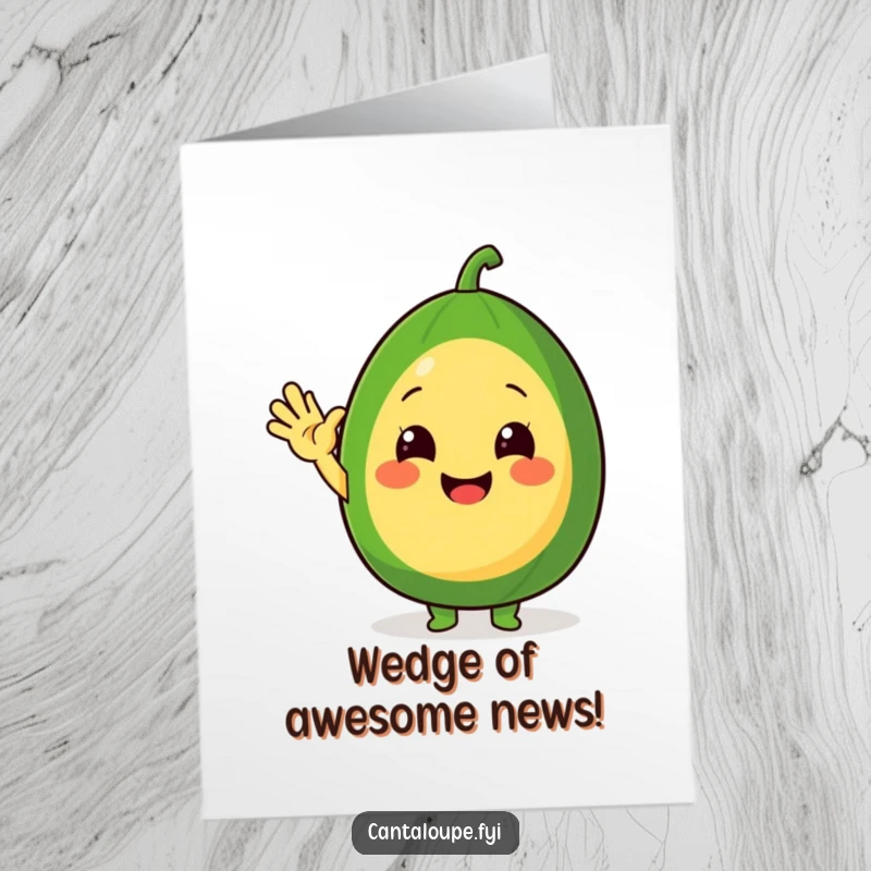 Funny Free Printable Congrats Card: A smiling cantaloupe cheerfully waving a piece of melon.
