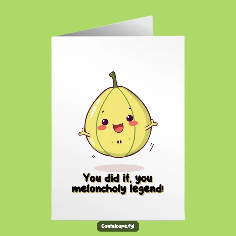 Free Printable Congrats Card: Cheerful Cantaloupe Slice Spinning Success Downloadable