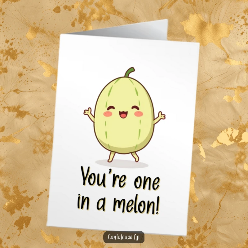 Funny Free Printable Congratulations Card: A cantaloupe character joyfully dances, celebrating an awesome achievement.