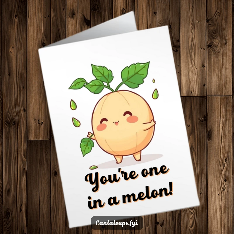 Funny Free Printable Congrats Card: Cantaloupe gleefully juggling leaves, celebrating success with comedic flair.