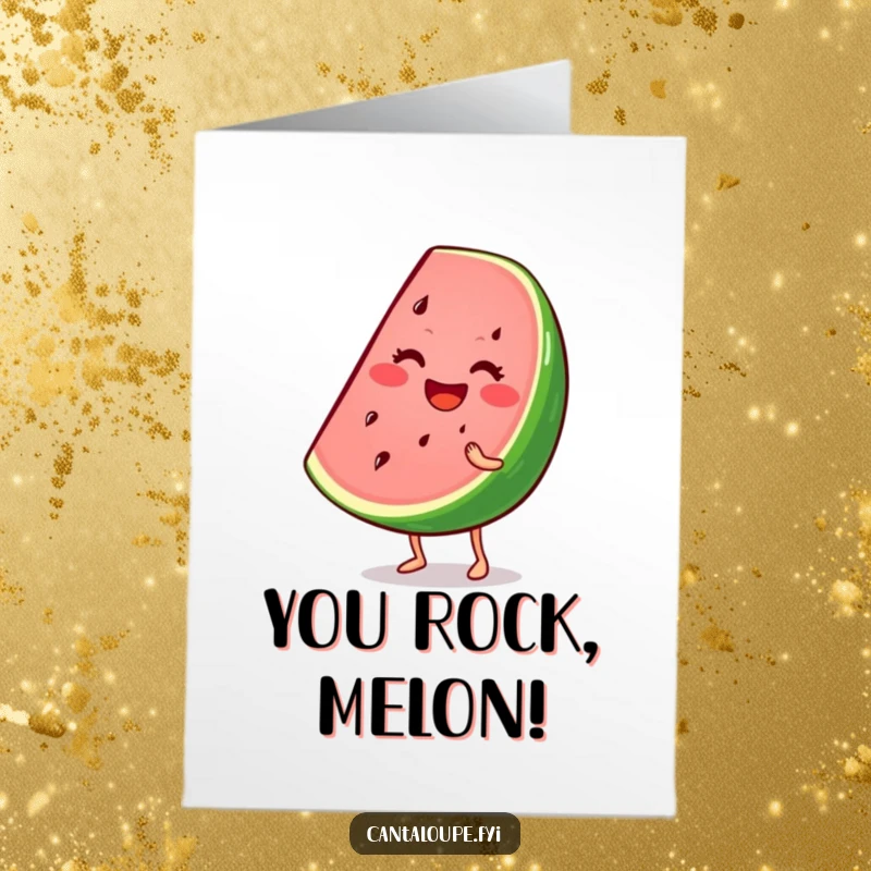 Funny Free Printable Congratulations Card: Smiling watermelon wedge character wiggling enthusiastically, celebrating success.