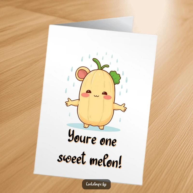 Funny Free Printable Congrats Card: Cantaloupe basking in a gentle rain shower, a symbol of refreshing success.