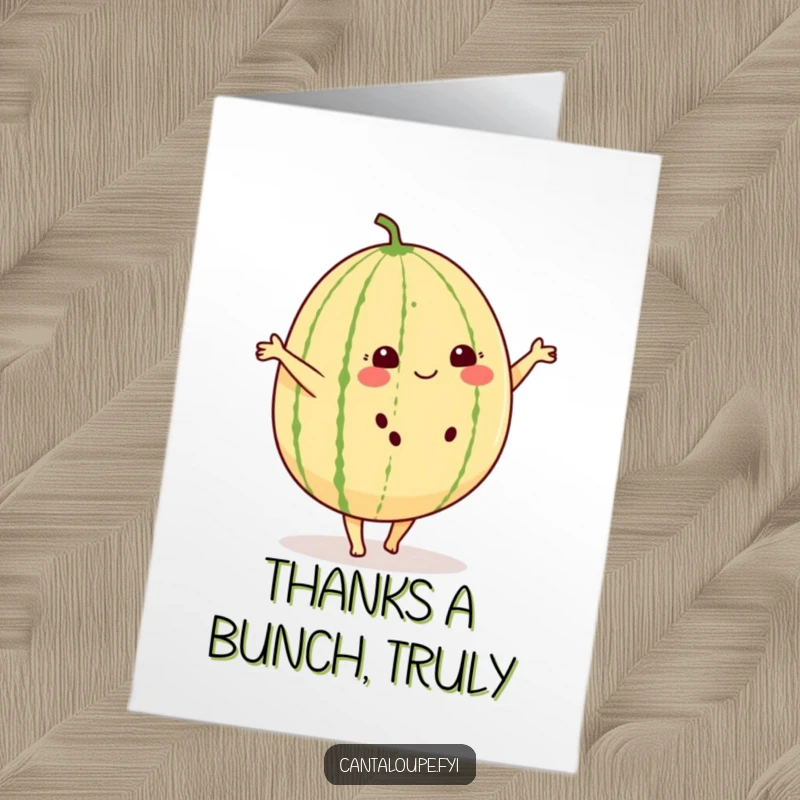 Funny Free Printable Thank You Card: Cheerful cantaloupe character cartwheeling, printable thank you.