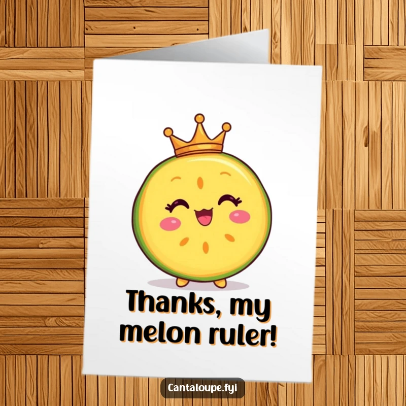 Funny Free Printable Thank You Card: A cantaloupe slice character wearing a tiny crown, offering a royal and humorous thank you.
