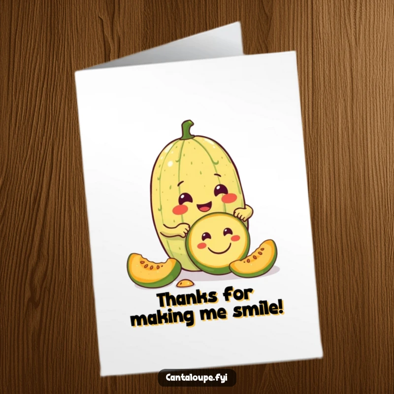Funny Free Printable Thank You Card: A cantaloupe character happily carves a smiley face into another melon.