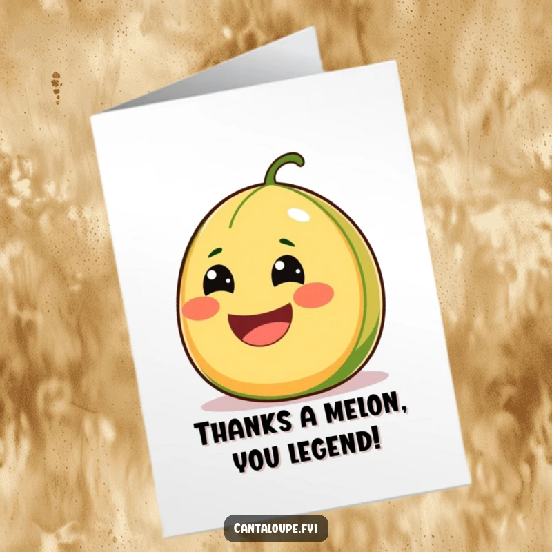 Funny Free Printable Thank You Card: Smiling Juicy Cantaloupe Expressing Gratitude