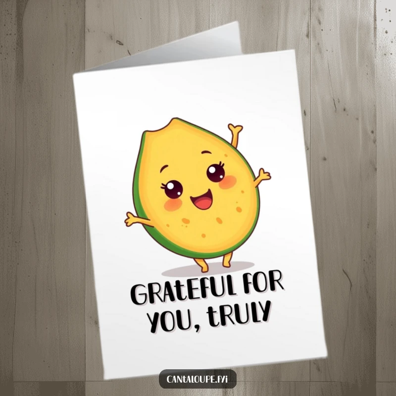 Funny Free Printable Thank You Card: Smiling Cantaloupe Slice Mid-Somersault, Expressing Joyful Thanks