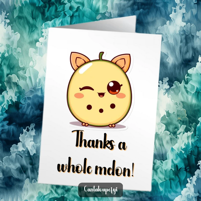 Funny Free Printable Thank You Card: A cantaloupe wedge with big eyes winks, expressing sincere thanks playfully.