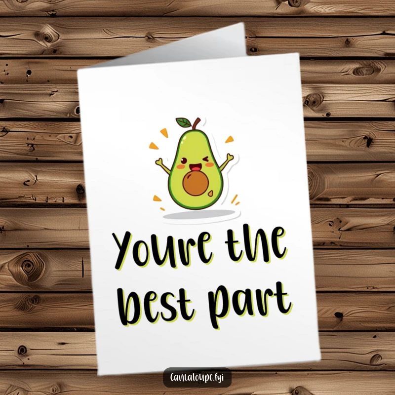 Funny Free Printable Thank You Card: A grinning avocado character executing a comical stunt, conveying thanks with humor.