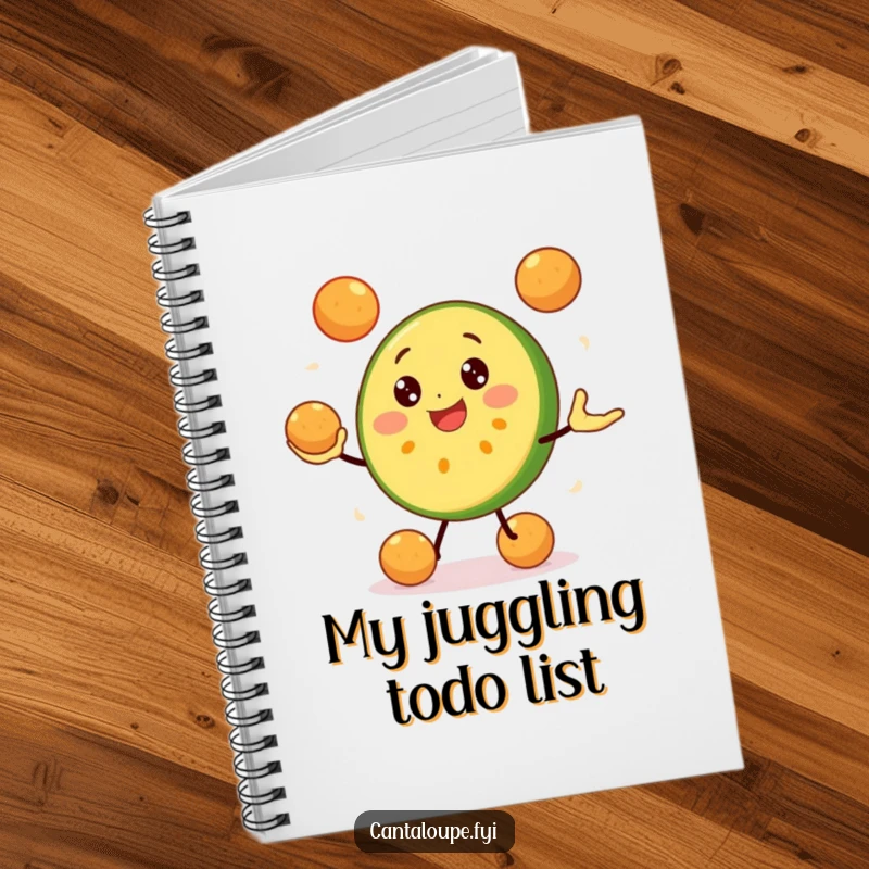 Funny Cantaloupe Slice Notebook: A cheerful cantaloupe character juggles melon balls, inspiring creative brainstorming and organized thoughts. Perfect for notes.