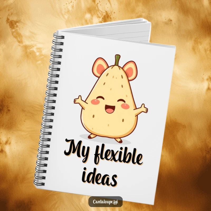 Funny notebook with an anthropomorphic cantaloupe character in a joyful split, ideal for planning and note-taking.