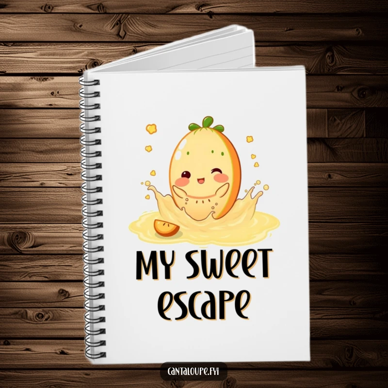 Funny Notebook: Cantaloupe character splashing playfully in sweet juice, ideal for journaling summer memories and sweet thoughts.