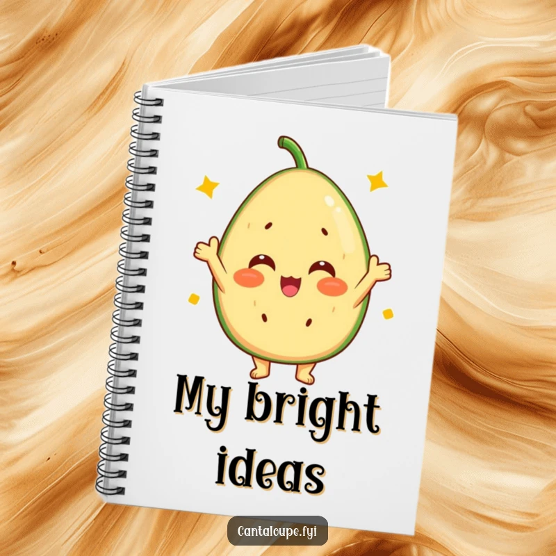 Funny Cantaloupe Notebook: A cute notebook with a cantaloupe character cheering, showcasing a vibrant, sunny disposition.