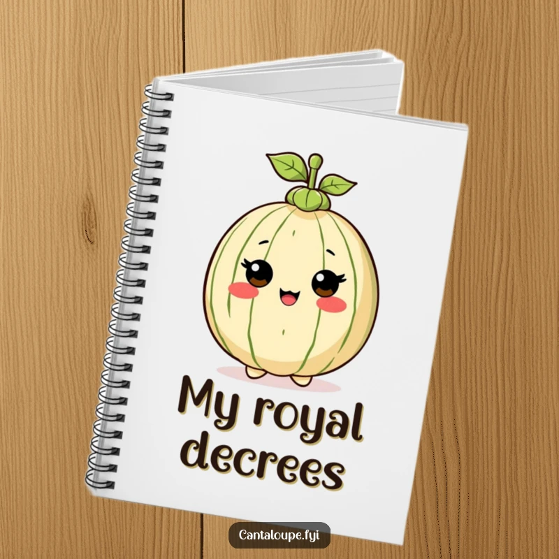 Funny Notebook: Cantaloupe character wearing a tiny stem hat with pride, ideal for journaling stylish thoughts and creative plans.