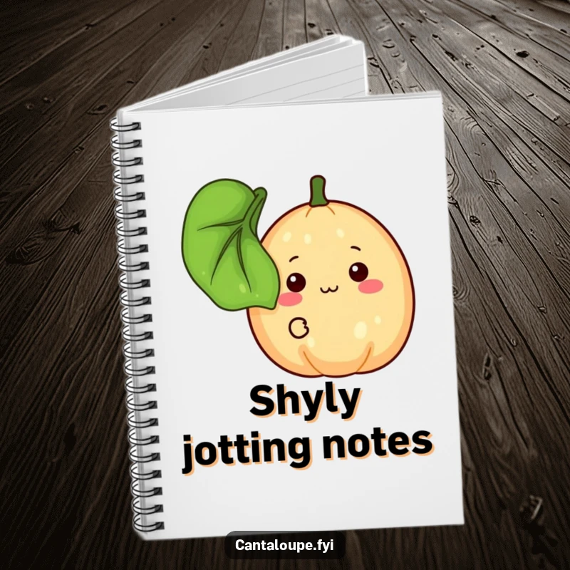 Funny Notebook: A shy cantaloupe peeks from behind a leaf with a timid smile. Ideal for notes and a funny gift.