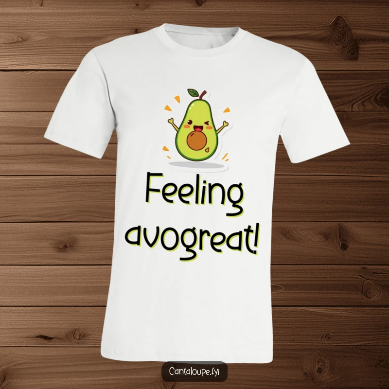 Funny Avocado T-Shirt: A happy avocado character mid-stunt, showcasing a playful and active personality.