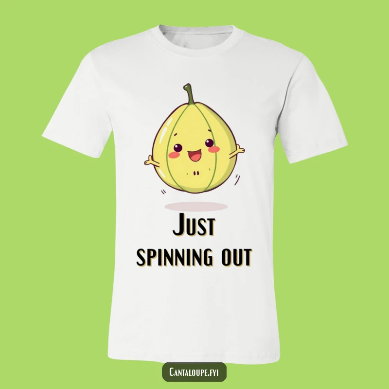 Funny Cantaloupe Dancer T-Shirt: Cheerful Melon Slice Character in a Lively Spin Pose, Great Gift