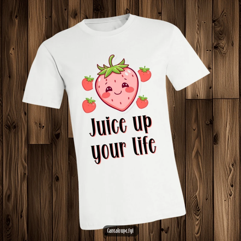 Funny t-shirt featuring a cheerful strawberry character with a comically exaggerated silly face, ideal for a humorous apparel gift.