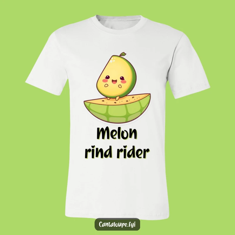 Funny Melon Ride T-Shirt: Happy Cantaloupe Character Adventure Tee