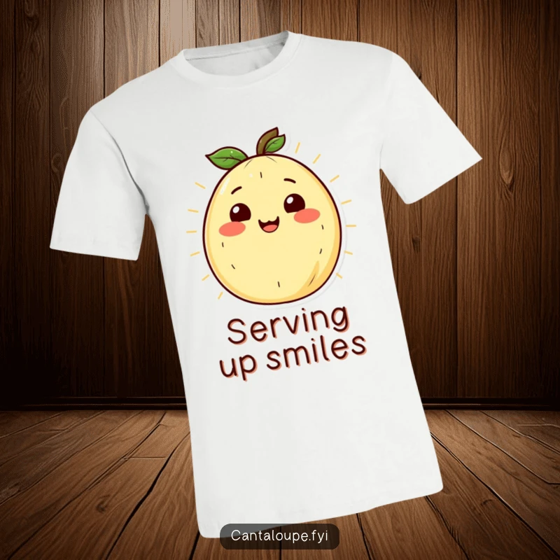 Funny Cantaloupe T-Shirt: A smiling cantaloupe character radiating warmth and good vibes, perfect for spreading cheer.