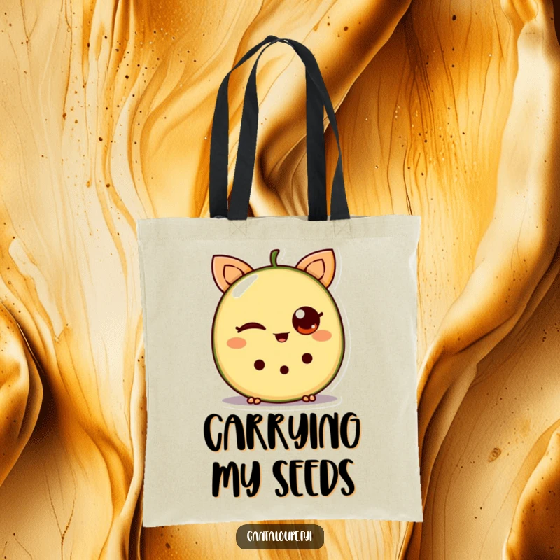 Funny Cantaloupe Tote Bag: A cantaloupe wedge with big, friendly eyes winking, perfect for a funny and useful accessory.