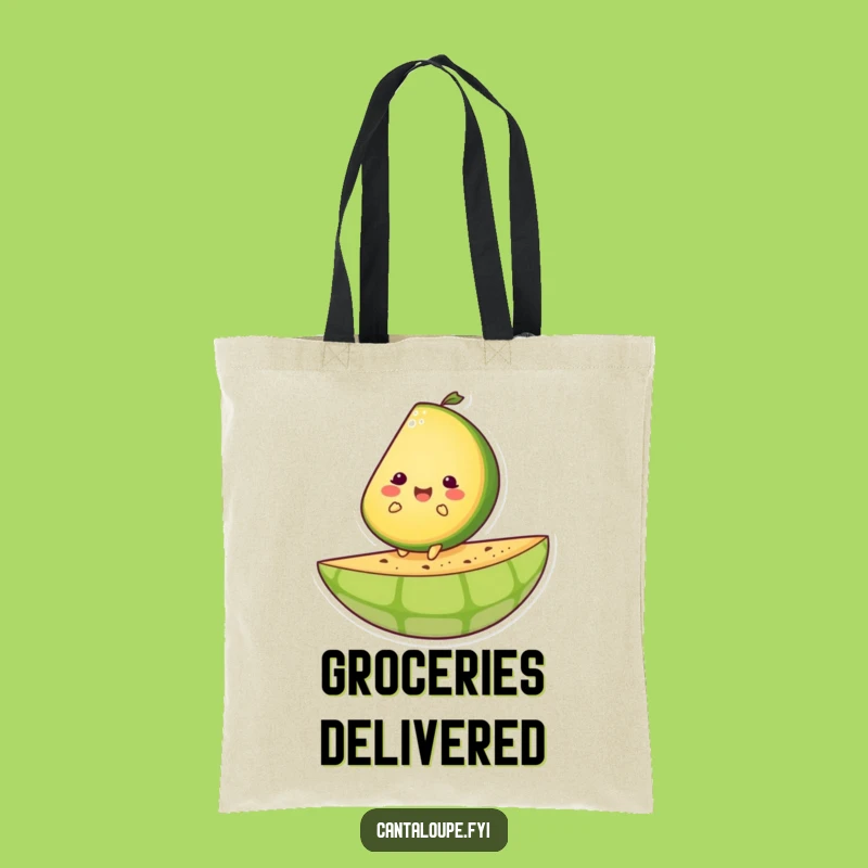 Funny Melon Ride Tote Bag: Happy Cantaloupe, Adventure Carryall Gift