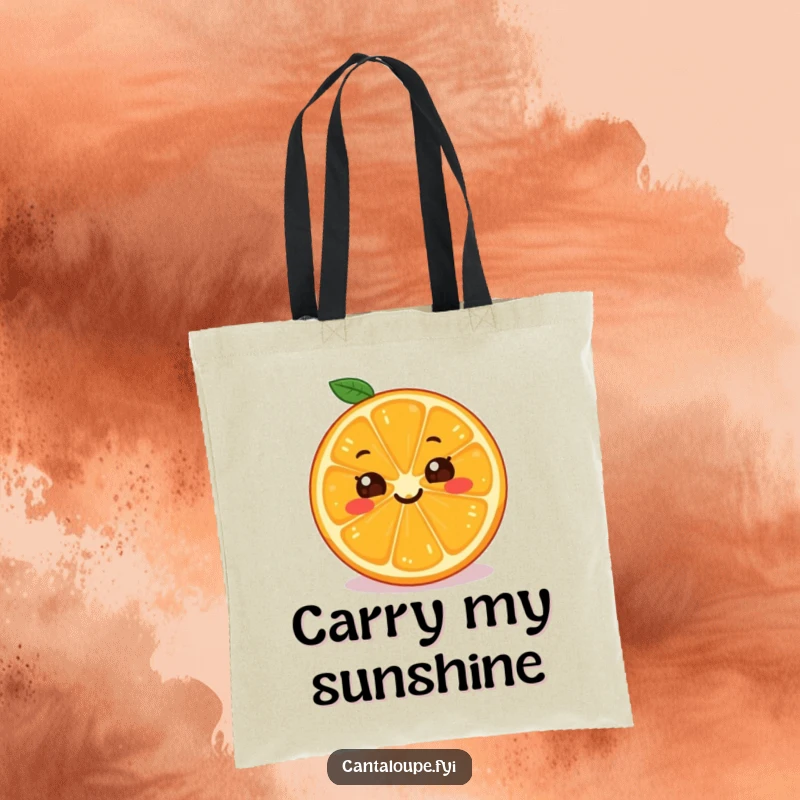 Funny Orange Tote Bag: A practical tote featuring a grinning orange slice character, perfect for carrying groceries happily.